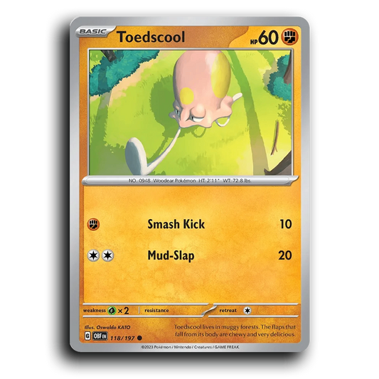 Toedscool (118/197) [Obsidian Flames] 2023 G Common English Oswaldo KATO Fighting OBF Basic Woodear Pokémon Pokemon Card TCG Near Mint NM