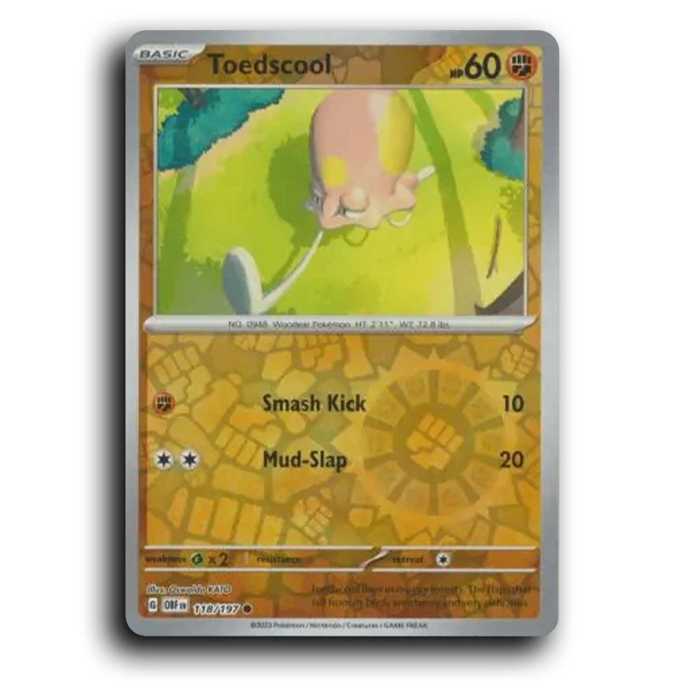 Toedscool (118/197) [Obsidian Flames] 2023 G Common English Oswaldo KATO Fighting OBF Basic Woodear Pokémon Pokemon Card TCG Near Mint NM Reverse Holo