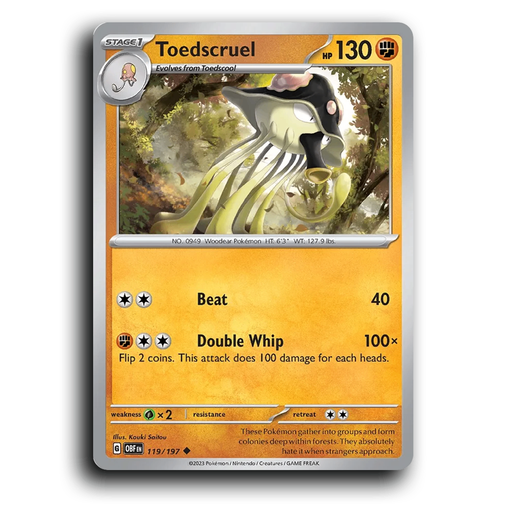 Toedscruel (119/197) [Obsidian Flames] 2023 G Uncommon English Kouki Saitou Fighting OBF Stage 1 Woodear Pokémon Pokemon Card TCG Near Mint NM