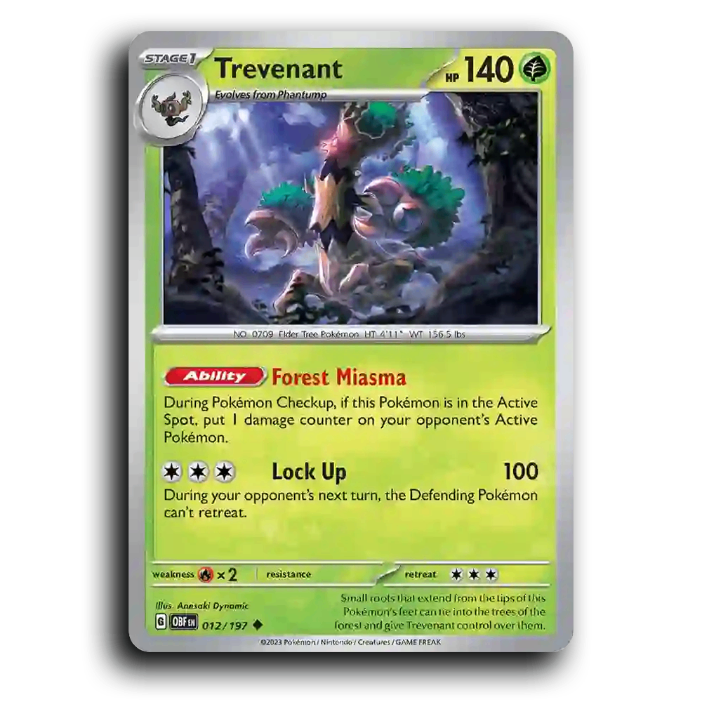 Trevenant (012/197) [Obsidian Flames] 2023 G Uncommon English Anesaki Dynamic Grass OBF Stage 1 Elder Tree Pokémon Pokemon Card TCG Near Mint NM