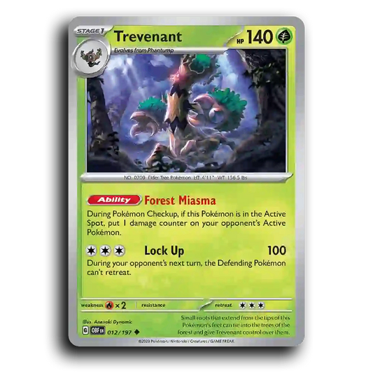 Trevenant (012/197) [Obsidian Flames] 2023 G Uncommon English Anesaki Dynamic Grass OBF Stage 1 Elder Tree Pokémon Pokemon Card TCG Near Mint NM