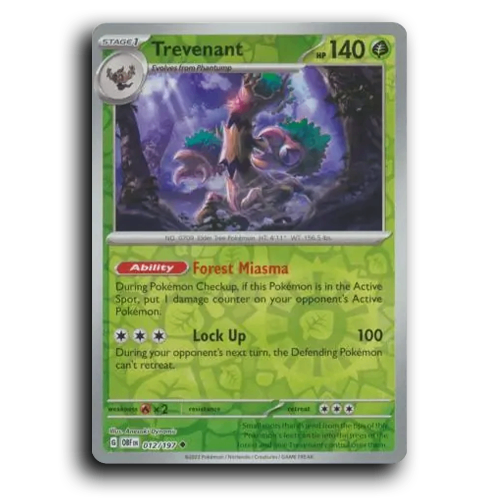 Trevenant (012/197) [Obsidian Flames] 2023 G Uncommon English Anesaki Dynamic Grass OBF Stage 1 Elder Tree Pokémon Pokemon Card TCG Near Mint NM Reverse Holo