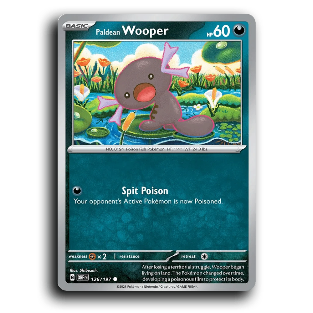 Paldean Wooper (126/197) [Obsidian Flames] 2023 G Common English Shibuzoh. Darkness OBF Basic Poison Fish Pokémon Pokemon Card TCG Near Mint NM