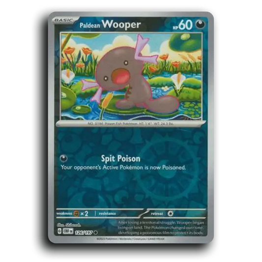 Paldean Wooper (126/197) [Obsidian Flames] 2023 G Common English Shibuzoh. Darkness OBF Basic Poison Fish Pokémon Pokemon Card TCG Near Mint NM Reverse Holo