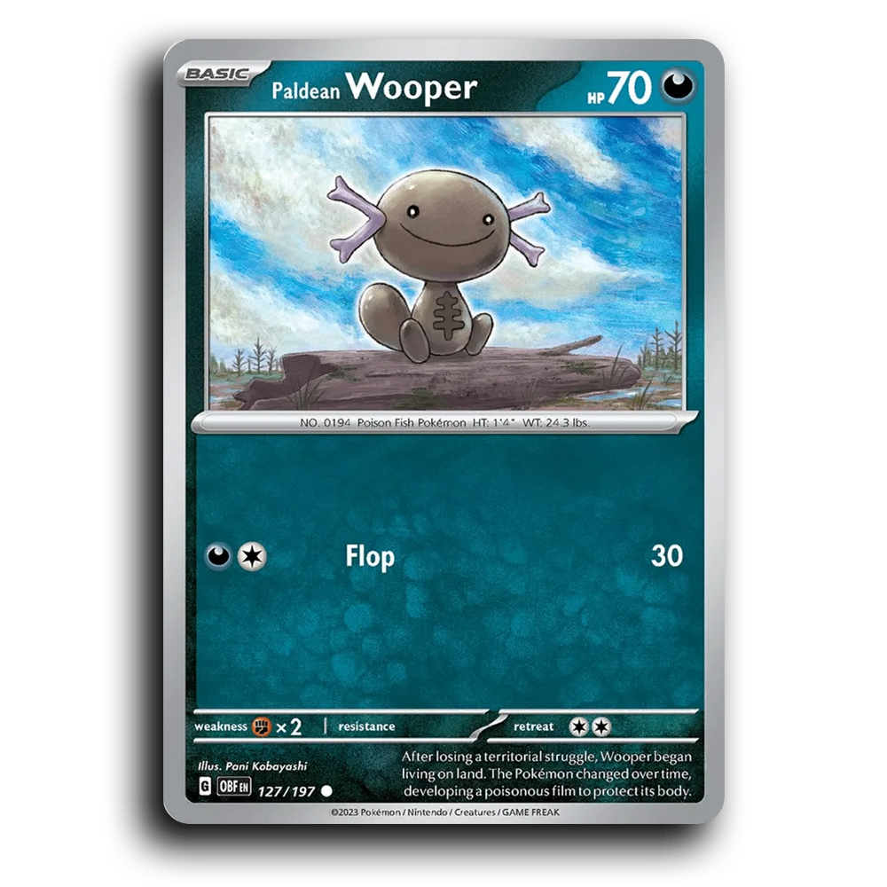 Paldean Wooper (127/197) [Obsidian Flames] 2023 G Common English Pani Kobayashi Darkness OBF Basic Poison Fish Pokémon Pokemon Card TCG Near Mint NM
