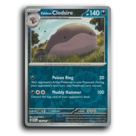 Paldean Clodsire (128/197) [Obsidian Flames] 2023 G Uncommon English Kouki Saitou Darkness OBF Stage 1 Spiny Fish Pokémon Pokemon Card TCG Near Mint NM Reverse Holo