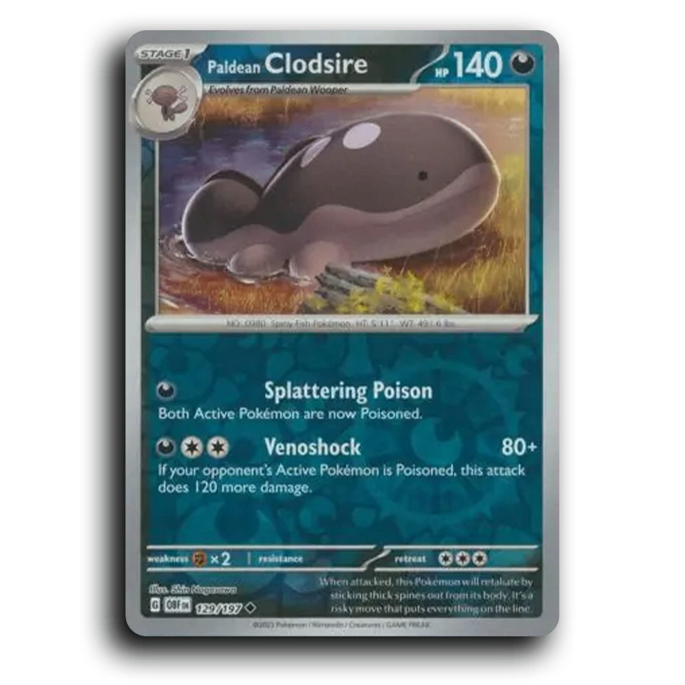 Paldean Clodsire (129/197) [Obsidian Flames] 2023 G Uncommon English Shin Nagasawa Darkness OBF Stage 1 Spiny Fish Pokémon Pokemon Card TCG Near Mint NM Reverse Holo