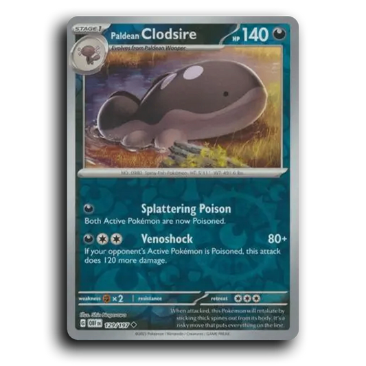 Paldean Clodsire (129/197) [Obsidian Flames] 2023 G Uncommon English Shin Nagasawa Darkness OBF Stage 1 Spiny Fish Pokémon Pokemon Card TCG Near Mint NM Reverse Holo