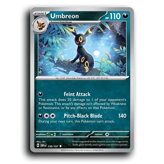 Umbreon (130/197) [Obsidian Flames] 2023 G Uncommon English rika Darkness OBF Stage 1 Moonlight Pokémon Pokemon Card TCG Near Mint NM