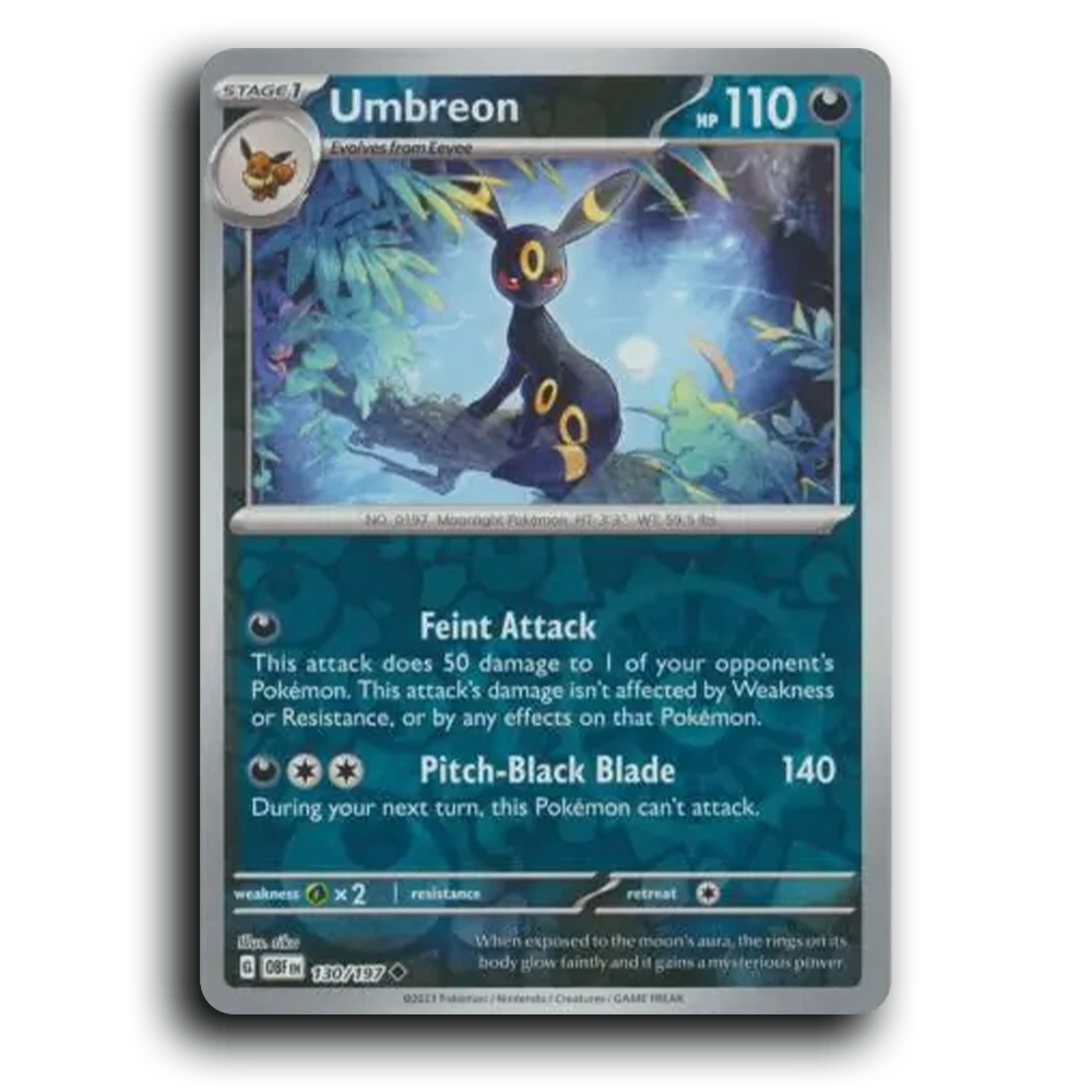 Umbreon (130/197) [Obsidian Flames] 2023 G Uncommon English rika Darkness OBF Stage 1 Moonlight Pokémon Pokemon Card TCG Near Mint NM Reverse Holo