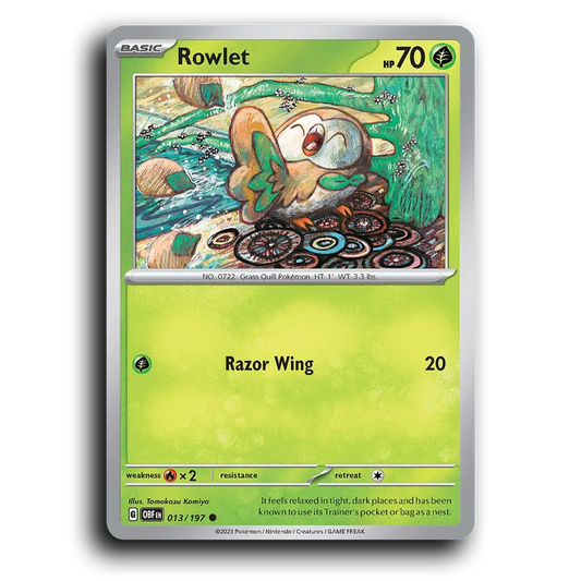 Rowlet (013/197) [Obsidian Flames] 2023 G Common English Tomokazu Komiya Grass OBF Basic Grass Quill Pokémon Pokemon Card TCG Near Mint NM
