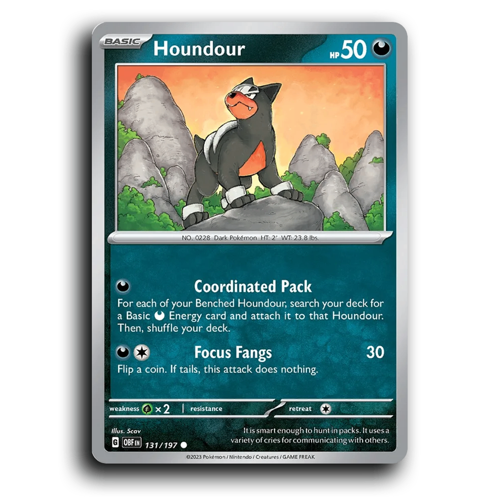 Houndour (131/197) [Obsidian Flames] 2023 G Common English Scav Darkness OBF Basic Dark Pokémon Pokemon Card TCG Near Mint NM