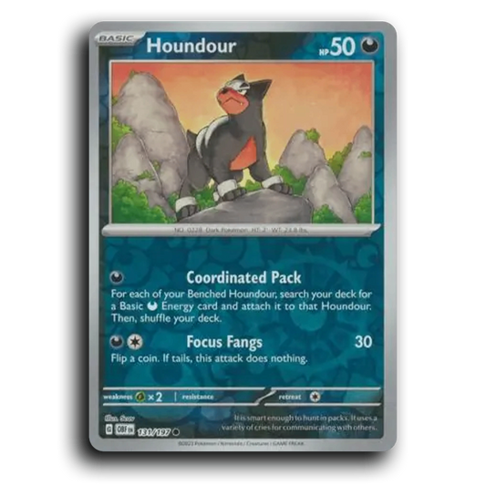 Houndour (131/197) [Obsidian Flames] 2023 G Common English Scav Darkness OBF Basic Dark Pokémon Pokemon Card TCG Near Mint NM Reverse Holo