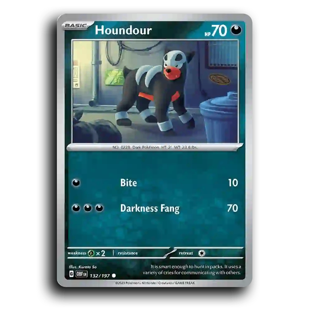 Houndour (132/197) [Obsidian Flames] 2023 G Common English Kurata So Darkness OBF Basic Dark Pokémon Pokemon Card TCG Near Mint NM