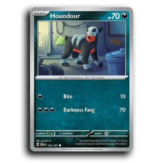 Houndour (132/197) [Obsidian Flames] 2023 G Common English Kurata So Darkness OBF Basic Dark Pokémon Pokemon Card TCG Near Mint NM