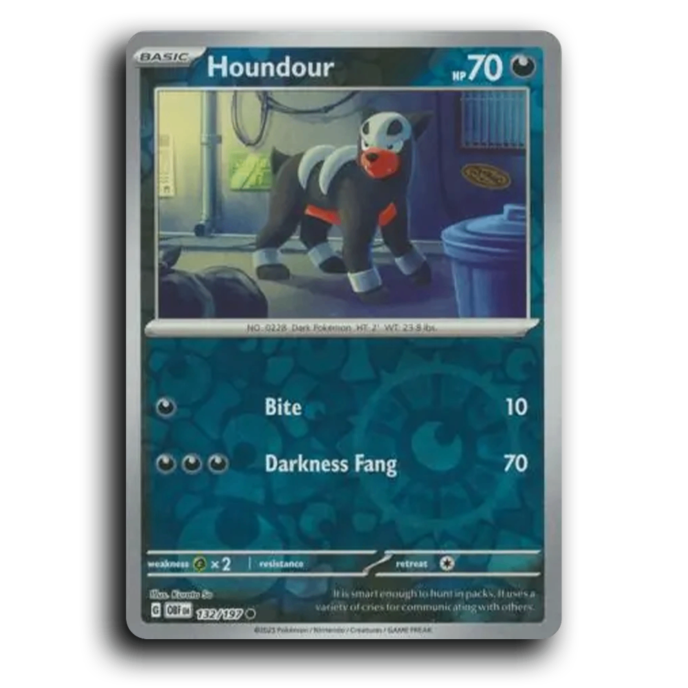 Houndour (132/197) [Obsidian Flames] 2023 G Common English Kurata So Darkness OBF Basic Dark Pokémon Pokemon Card TCG Near Mint NM Reverse Holo