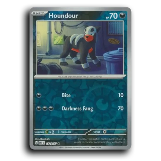 Houndour (132/197) [Obsidian Flames] 2023 G Common English Kurata So Darkness OBF Basic Dark Pokémon Pokemon Card TCG Near Mint NM Reverse Holo