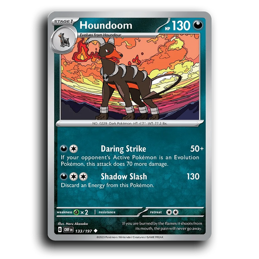 Houndoom (133/197) [Obsidian Flames] 2023 G Uncommon English Haru Akasaka Darkness OBF Stage 1 Dark Pokémon Pokemon Card TCG Near Mint NM