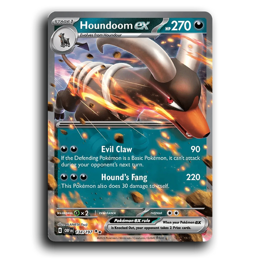 Houndoom ex (134/197) [Obsidian Flames] 2023 G Double Rare English PLANETA Tsuji Darkness, ex OBF Stage 1 Dark Pokémon Pokemon Card TCG Near Mint NM