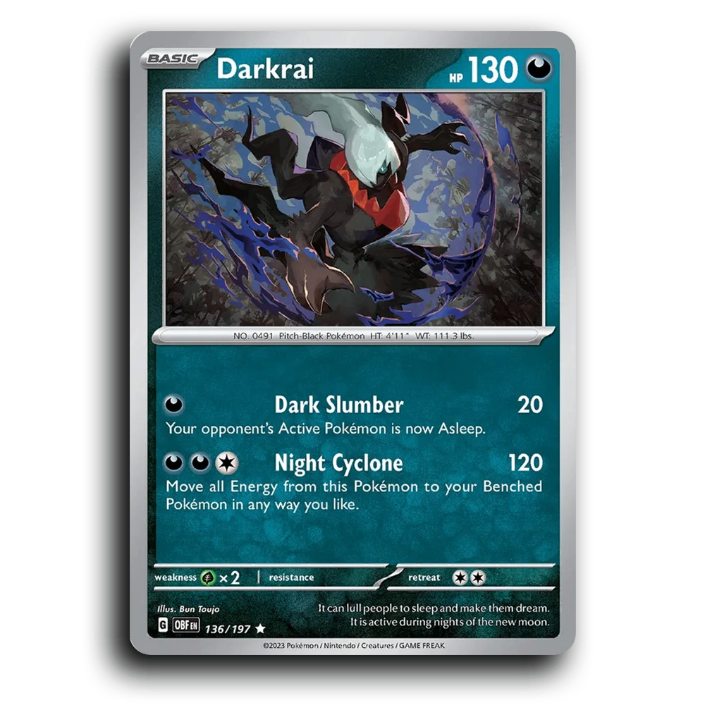 Darkrai (136/197) [Obsidian Flames] 2023 G Rare English Bun Toujo Darkness OBF Basic Pitch-Black Pokémon Pokemon Card TCG Near Mint NM