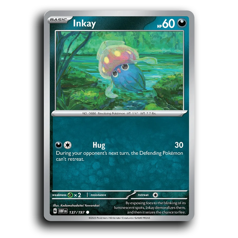 Inkay (137/197) [Obsidian Flames] 2023 G Common English Kedamahadaitai Yawarakai Darkness OBF Basic Revolving Pokémon Pokemon Card TCG Near Mint NM