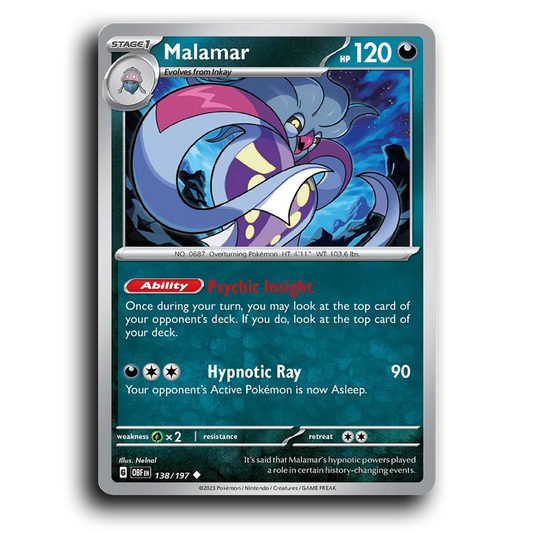 Malamar (138/197) [Obsidian Flames] 2023 G Uncommon English Nelnal Darkness OBF Stage 1 Overturning Pokémon Pokemon Card TCG Near Mint NM