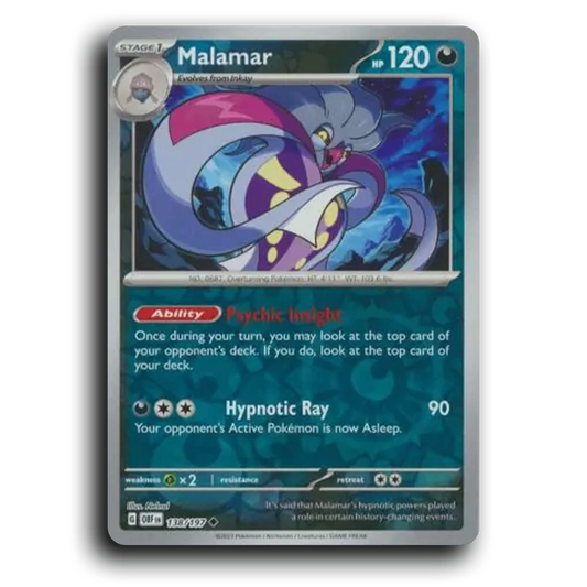 Malamar (138/197) [Obsidian Flames] 2023 G Uncommon English Nelnal Darkness OBF Stage 1 Overturning Pokémon Pokemon Card TCG Near Mint NM Reverse Holo