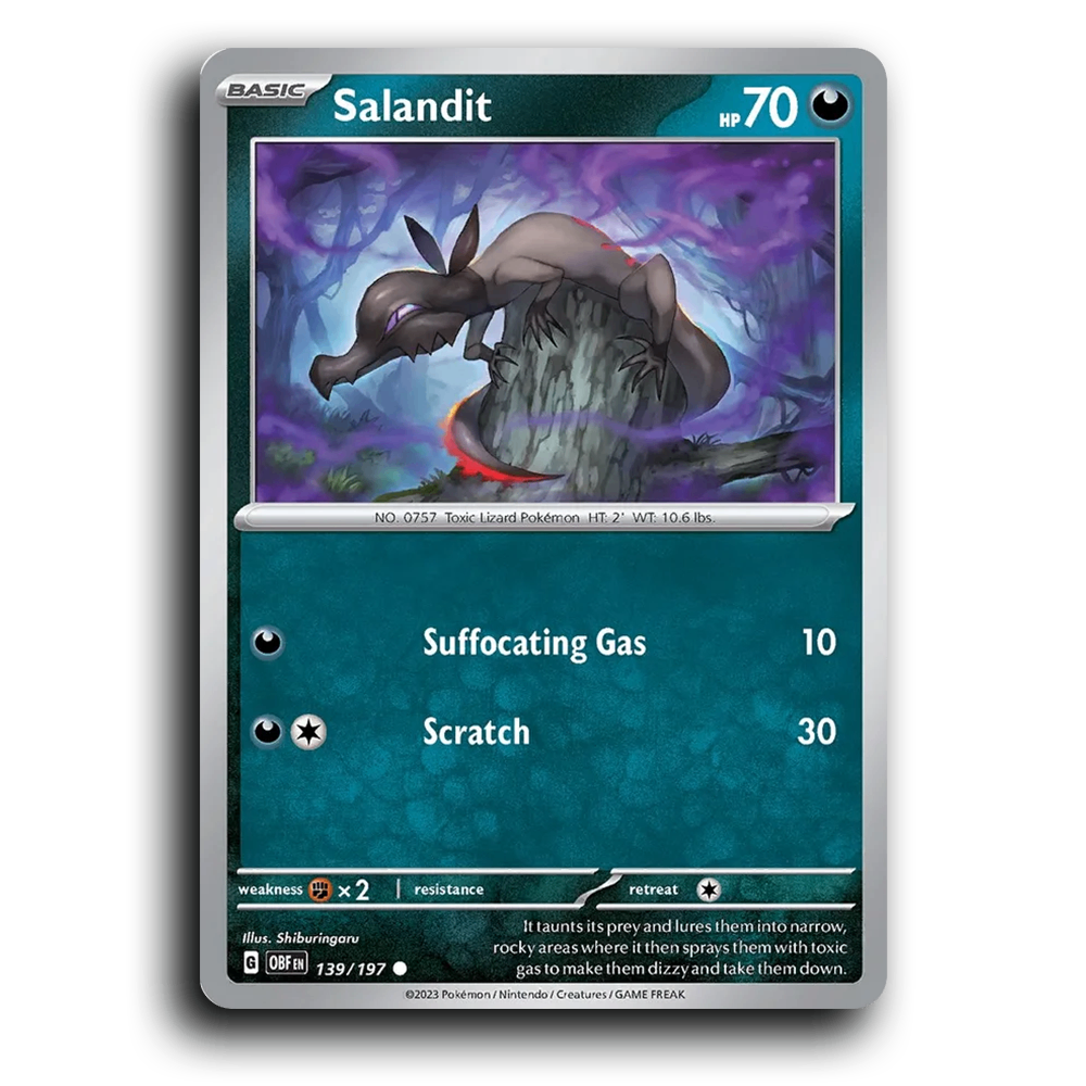 Salandit (139/197) [Obsidian Flames] 2023 G Common English Shiburingaru Darkness OBF Basic Toxic Lizard Pokémon Pokemon Card TCG Near Mint NM