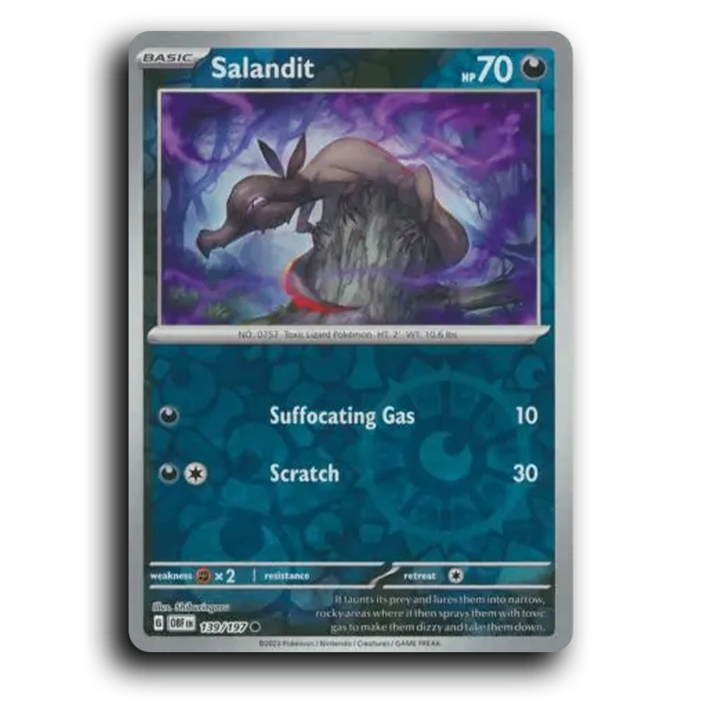 Salandit (139/197) [Obsidian Flames] 2023 G Common English Shiburingaru Darkness OBF Basic Toxic Lizard Pokémon Pokemon Card TCG Near Mint NM Reverse Holo