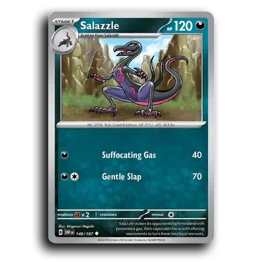 Salazzle (140/197) [Obsidian Flames] 2023 G Uncommon English Shigenori Negishi Darkness OBF Stage 1 Toxic Lizard Pokémon Pokemon Card TCG Near Mint NM