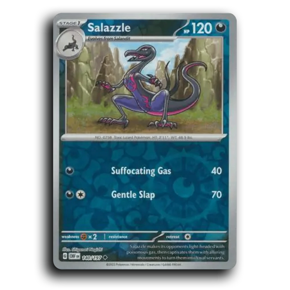 Salazzle (140/197) [Obsidian Flames] 2023 G Uncommon English Shigenori Negishi Darkness OBF Stage 1 Toxic Lizard Pokémon Pokemon Card TCG Near Mint NM Reverse Holo