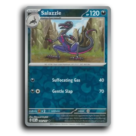 Salazzle (140/197) [Obsidian Flames] 2023 G Uncommon English Shigenori Negishi Darkness OBF Stage 1 Toxic Lizard Pokémon Pokemon Card TCG Near Mint NM Reverse Holo
