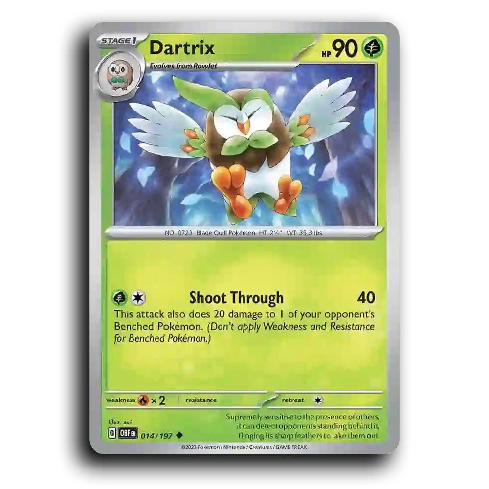 Dartrix (014/197) [Obsidian Flames] 2023 G Uncommon English sui Grass OBF Stage 1 Blade Quill Pokémon Pokemon Card TCG Near Mint NM