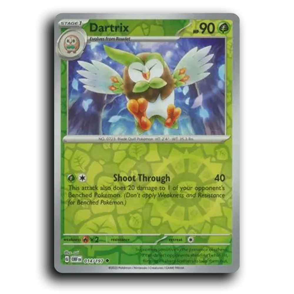 Dartrix (014/197) [Obsidian Flames] 2023 G Uncommon English sui Grass OBF Stage 1 Blade Quill Pokémon Pokemon Card TCG Near Mint NM Reverse Holo