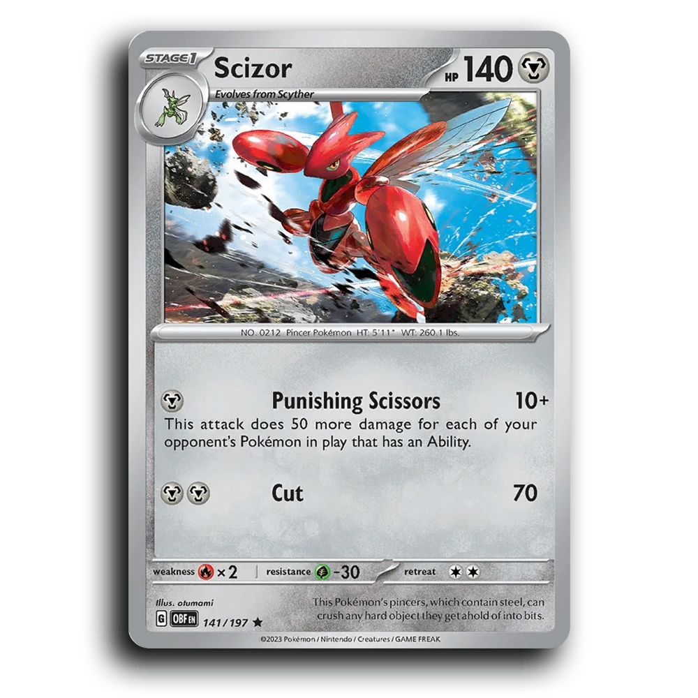 Scizor (141/197) [Obsidian Flames] 2023 G Rare English otumami Metal OBF Stage 1 Pincer Pokémon Pokemon Card TCG Near Mint NM