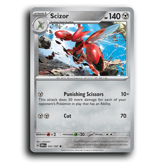 Scizor (141/197) [Obsidian Flames] 2023 G Rare English otumami Metal OBF Stage 1 Pincer Pokémon Pokemon Card TCG Near Mint NM