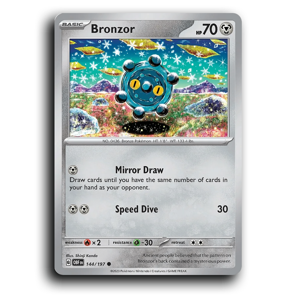 Bronzor (144/197) [Obsidian Flames] 2023 G Common English Shinji Kanda Metal OBF Basic Bronze Pokémon Pokemon Card TCG Near Mint NM
