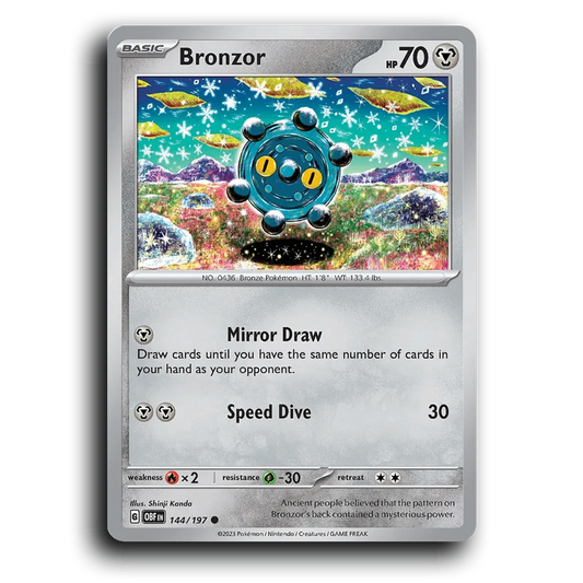 Bronzor (144/197) [Obsidian Flames] 2023 G Common English Shinji Kanda Metal OBF Basic Bronze Pokémon Pokemon Card TCG Near Mint NM