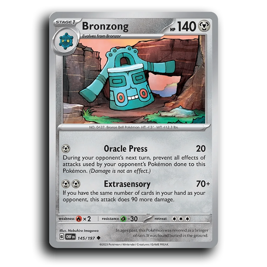 Bronzong (145/197) [Obsidian Flames] 2023 G Uncommon English Nobuhiro Imagawa Metal OBF Stage 1 Bronze Bell Pokémon Pokemon Card TCG Near Mint NM