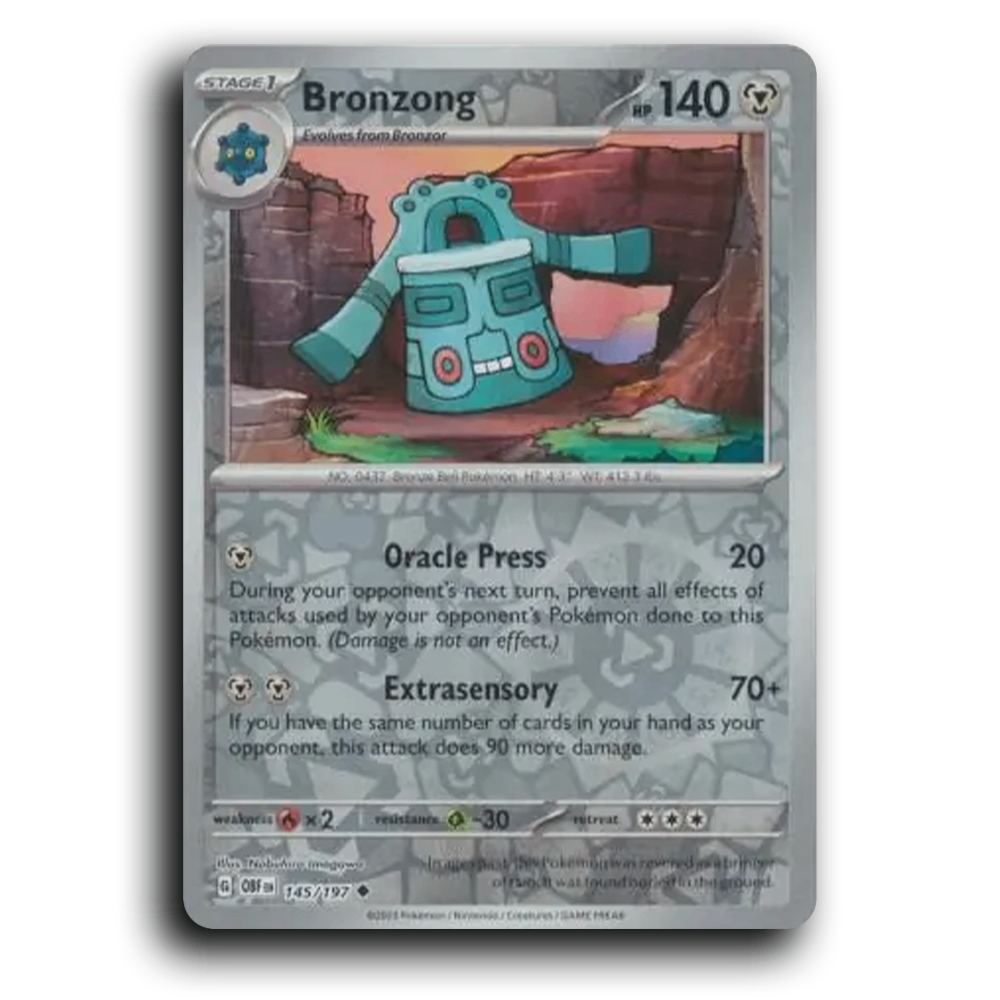 Bronzong (145/197) [Obsidian Flames] 2023 G Uncommon English Nobuhiro Imagawa Metal OBF Stage 1 Bronze Bell Pokémon Pokemon Card TCG Near Mint NM Reverse Holo