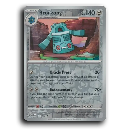 Bronzong (145/197) [Obsidian Flames] 2023 G Uncommon English Nobuhiro Imagawa Metal OBF Stage 1 Bronze Bell Pokémon Pokemon Card TCG Near Mint NM Reverse Holo