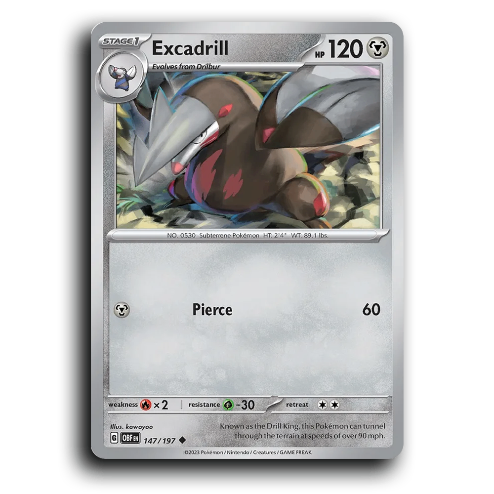 Excadrill (147/197) [Obsidian Flames] 2023 G Uncommon English kawayoo Metal OBF Stage 1 Subterrene Pokémon Pokemon Card TCG Near Mint NM