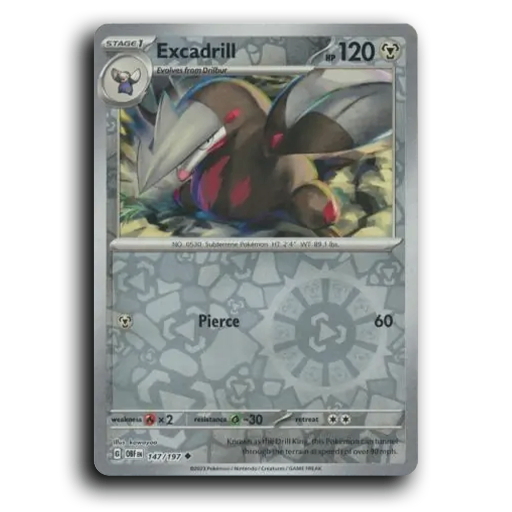 Excadrill (147/197) [Obsidian Flames] 2023 G Uncommon English kawayoo Metal OBF Stage 1 Subterrene Pokémon Pokemon Card TCG Near Mint NM Reverse Holo