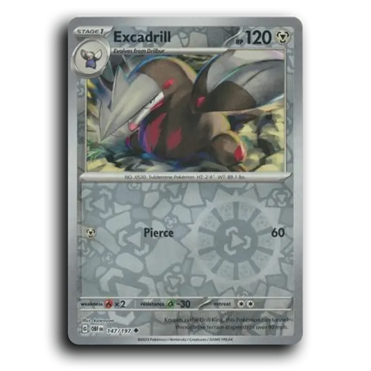Excadrill (147/197) [Obsidian Flames] 2023 G Uncommon English kawayoo Metal OBF Stage 1 Subterrene Pokémon Pokemon Card TCG Near Mint NM Reverse Holo