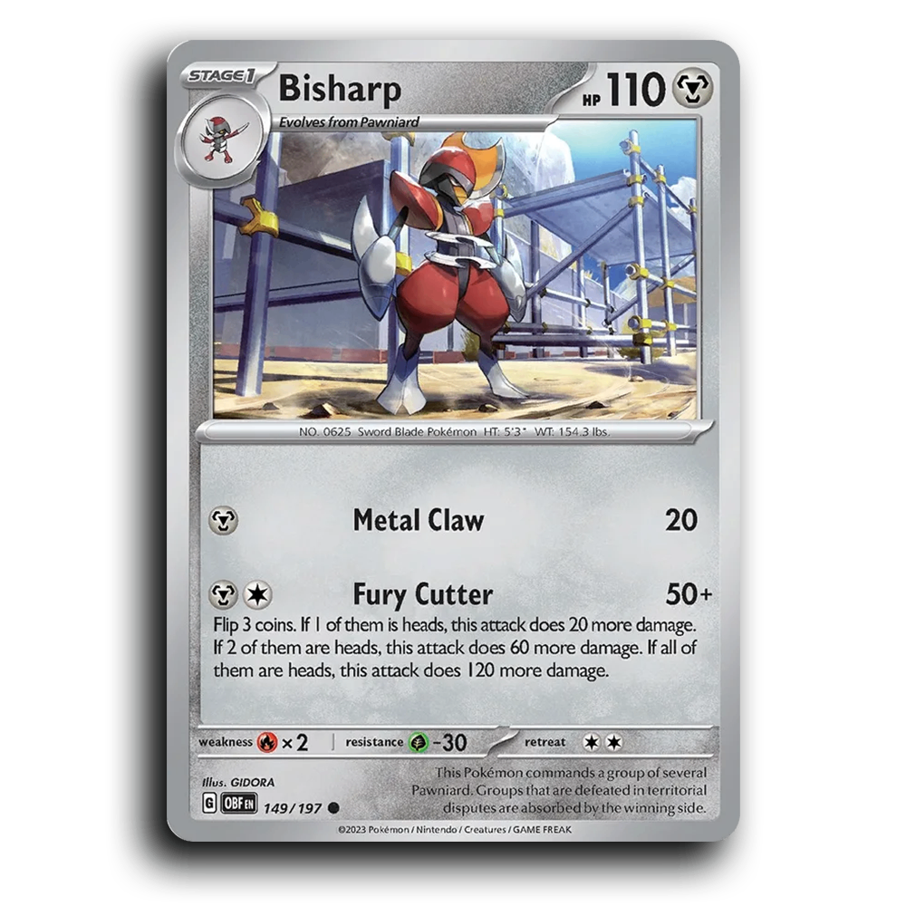 Bisharp (149/197) [Obsidian Flames] 2023 G Common English GIDORA Metal OBF Stage 1 Sword Blade Pokémon Pokemon Card TCG Near Mint NM