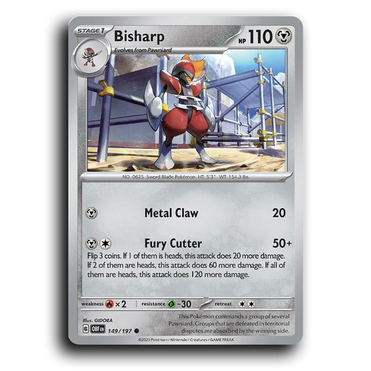 Bisharp (149/197) [Obsidian Flames] 2023 G Common English GIDORA Metal OBF Stage 1 Sword Blade Pokémon Pokemon Card TCG Near Mint NM