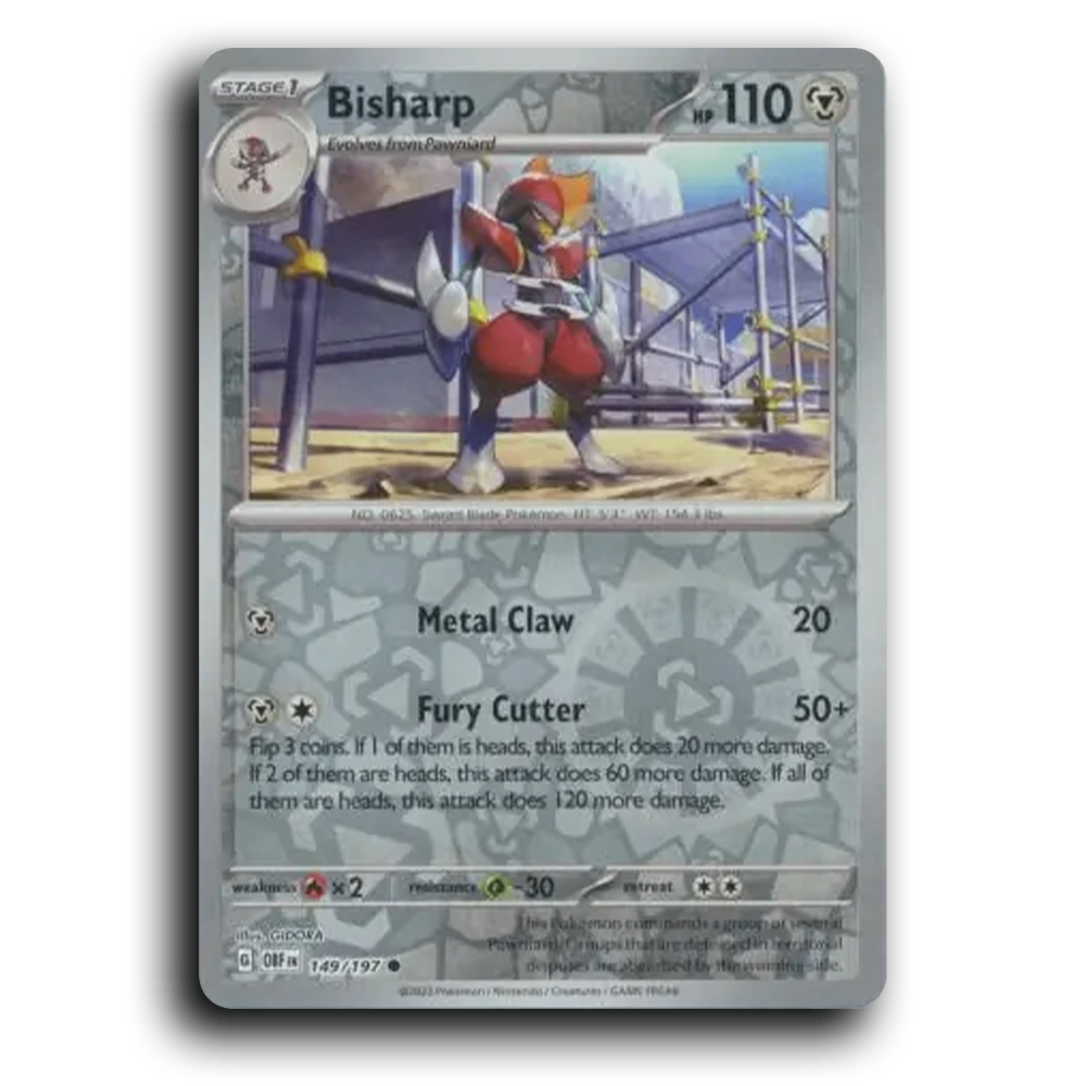 Bisharp (149/197) [Obsidian Flames] 2023 G Common English GIDORA Metal OBF Stage 1 Sword Blade Pokémon Pokemon Card TCG Near Mint NM Reverse Holo