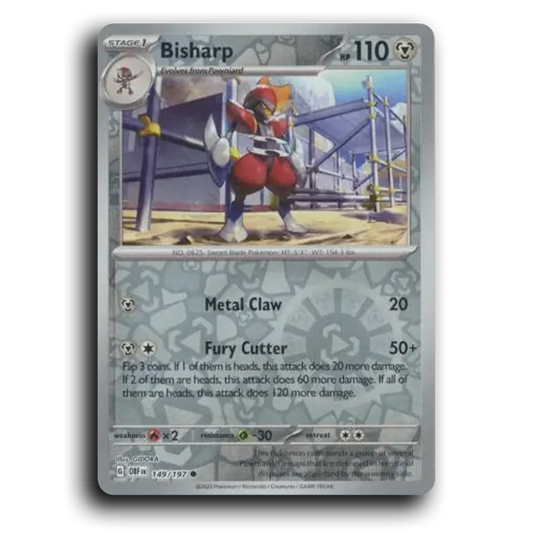 Bisharp (149/197) [Obsidian Flames] 2023 G Common English GIDORA Metal OBF Stage 1 Sword Blade Pokémon Pokemon Card TCG Near Mint NM Reverse Holo