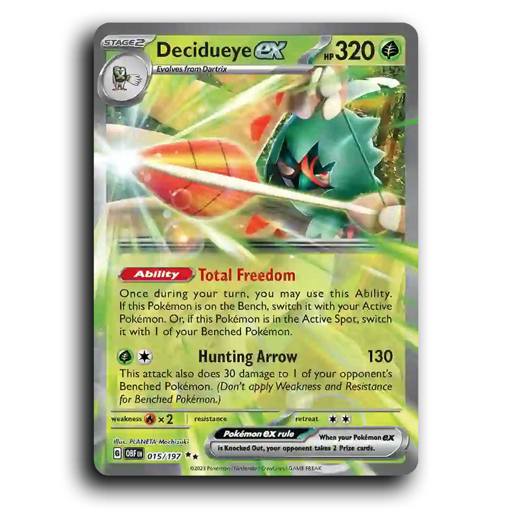 Decidueye ex (015/197) [Obsidian Flames] 2023 G Double Rare English PLANETA Mochizuki Grass, ex OBF Stage 2 Arrow Quill Pokémon Pokemon Card TCG Near Mint NM Holofoil