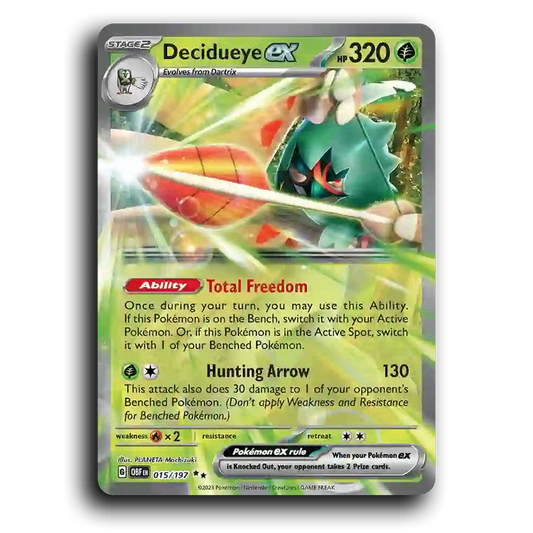 Decidueye ex (015/197) [Obsidian Flames] 2023 G Double Rare English PLANETA Mochizuki Grass, ex OBF Stage 2 Arrow Quill Pokémon Pokemon Card TCG Near Mint NM Holofoil